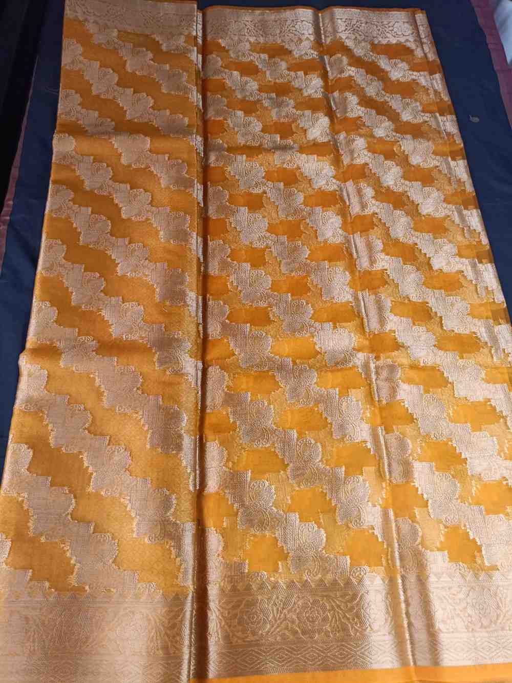 YELLOW LEHARIYA PARTY ORGANZA BANARASI SAREE