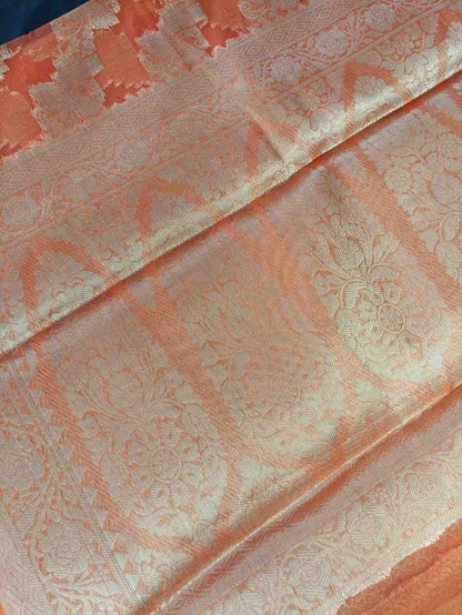 ORANGE LEHARIYA PARTY ORGANZA BANARASI SAREE