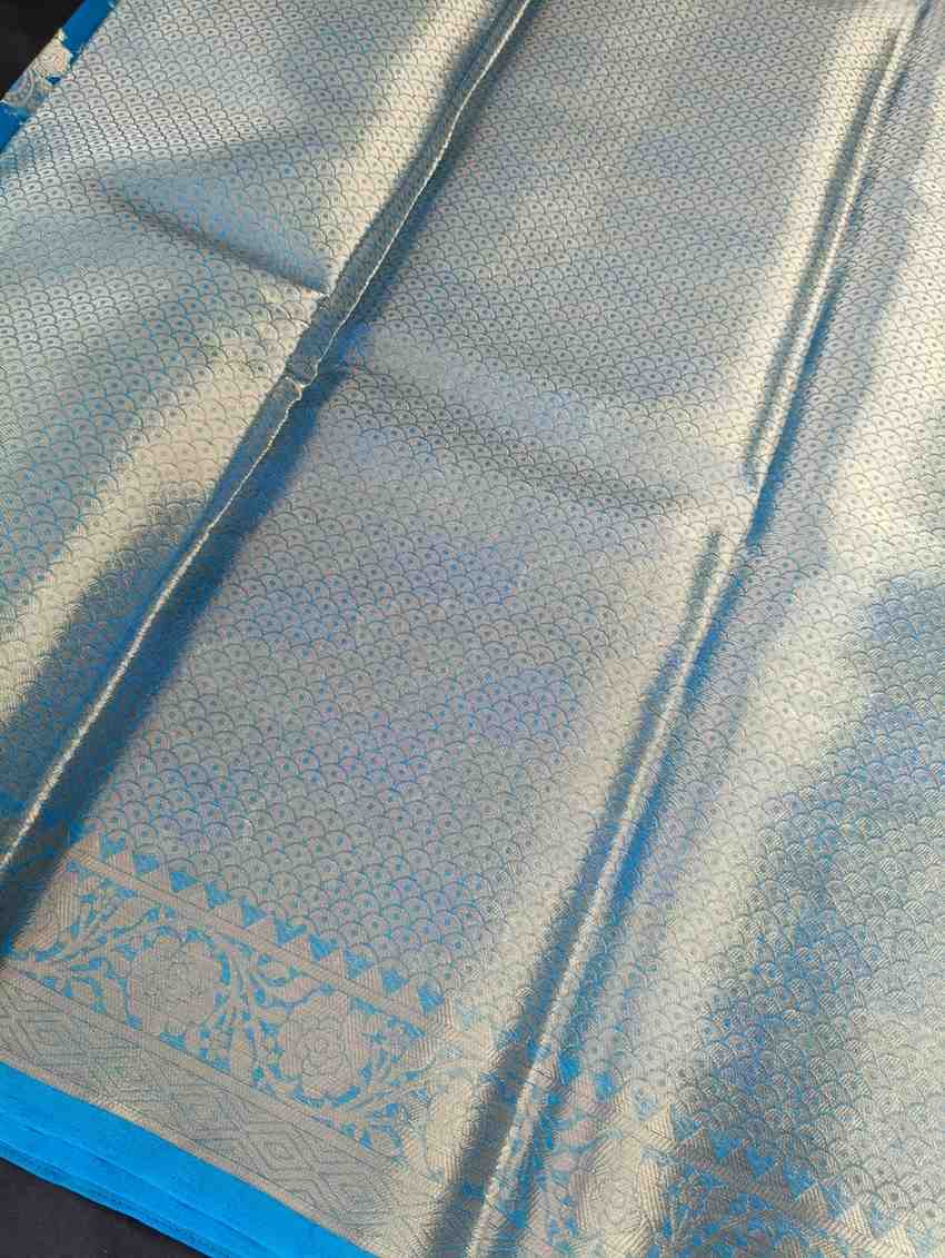 BLUE LEHARIYA PARTY ORGANZA BANARASI SAREE