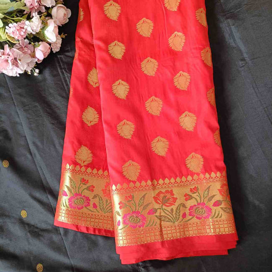 RED BUTTA MANGO MOTIF PAITHANI BANARASI KATAN SILK SAREE