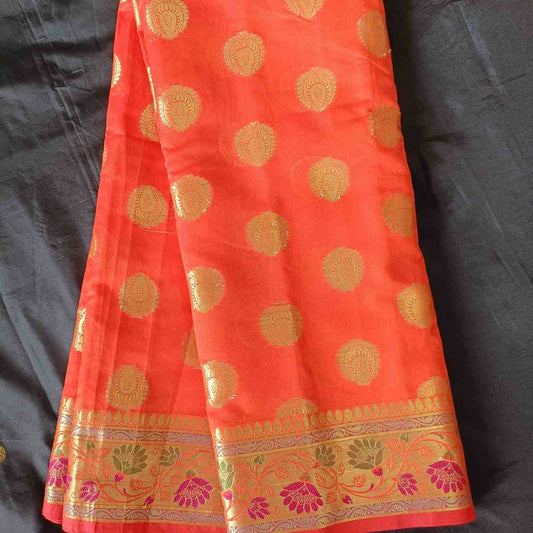 ORANGE PAITHANI BUTTA BANARASI SILK COTTON SAREE