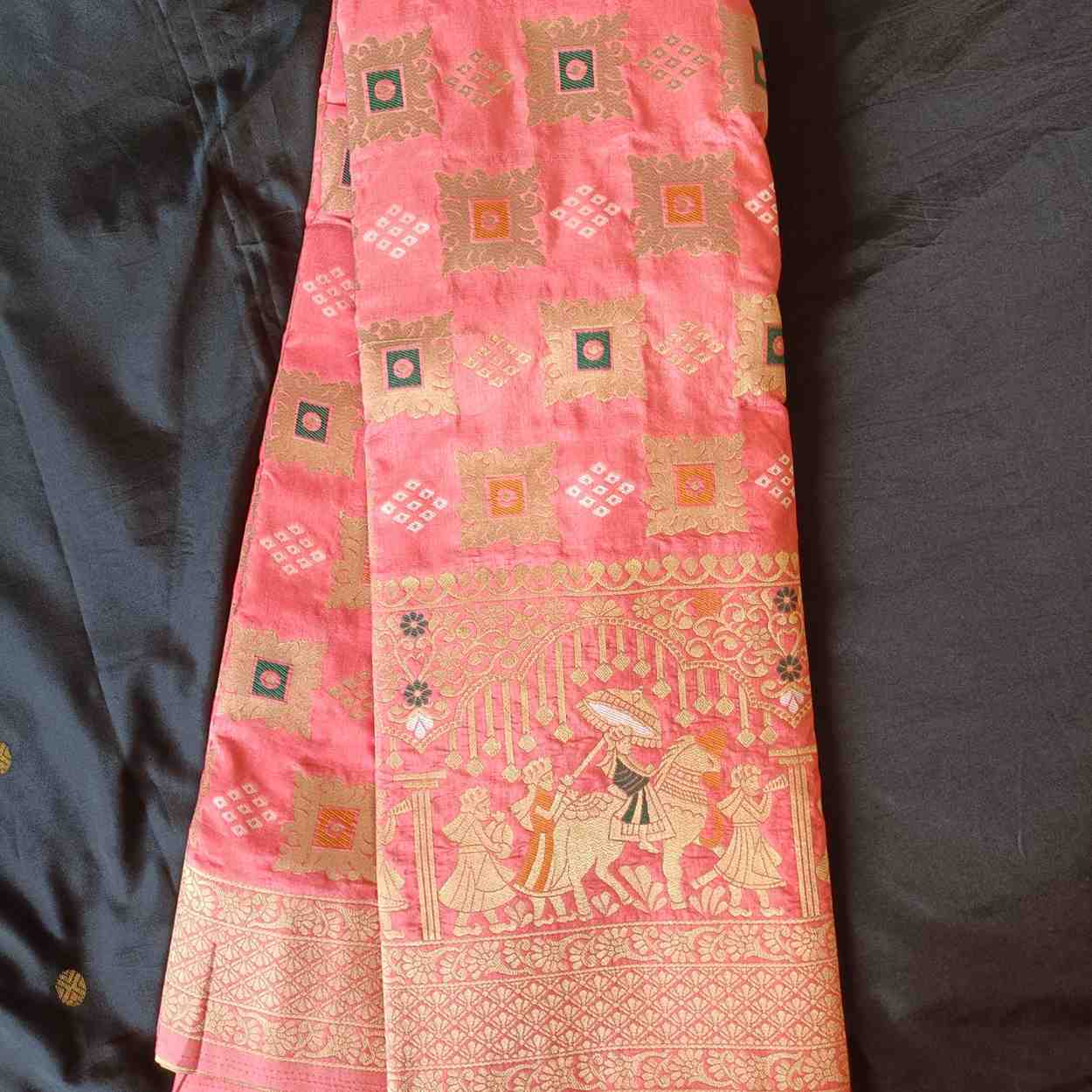 MAJESTIC PINK BANDHEJ BANARASI SEMI SILK SAREE