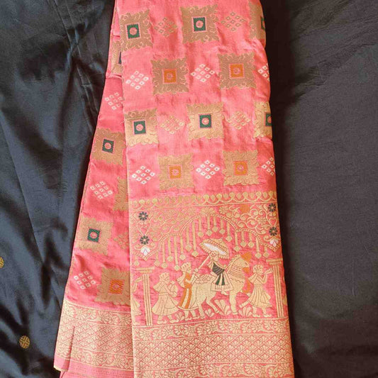 MAJESTIC PINK BANDHEJ BANARASI SEMI SILK SAREE