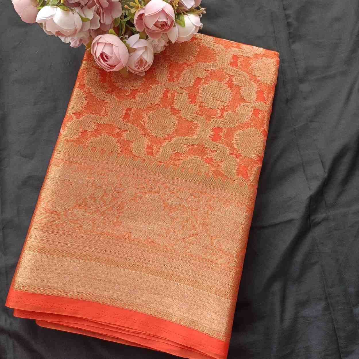 ORANGE GEOMETRIC ORGANZA SAREE