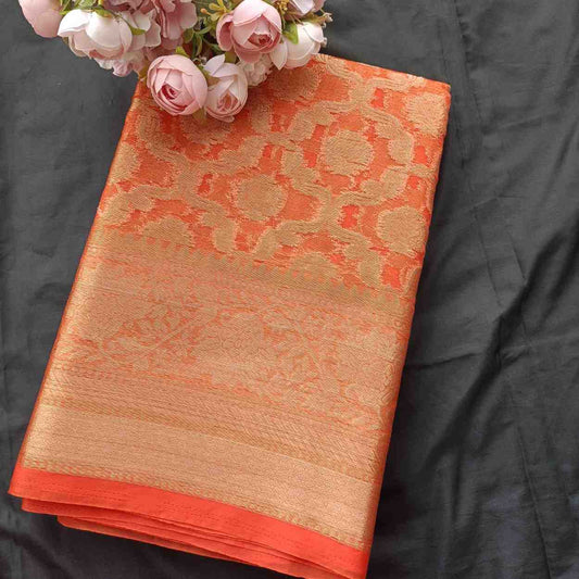 ORANGE GEOMETRIC ORGANZA SAREE