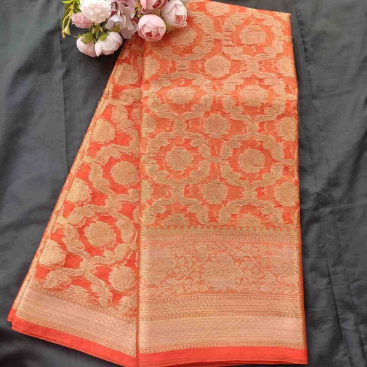 ORANGE GEOMETRIC ORGANZA SAREE