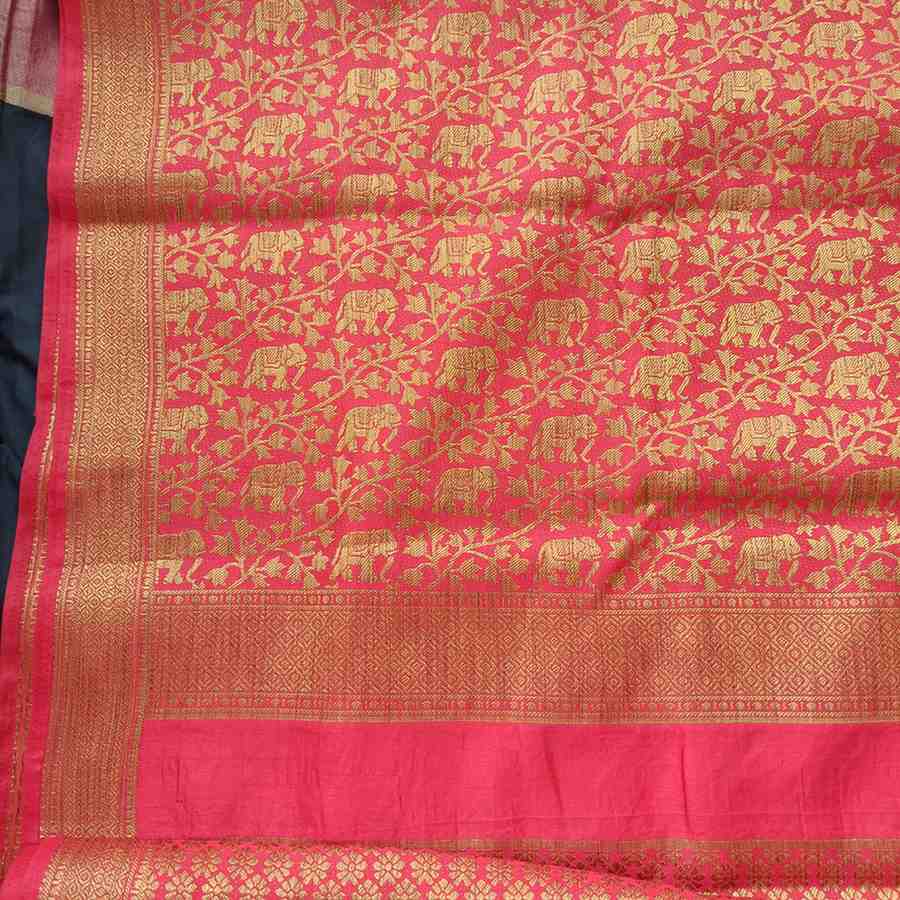 RED STRIPED BANARASI DUPION SILK SAREE
