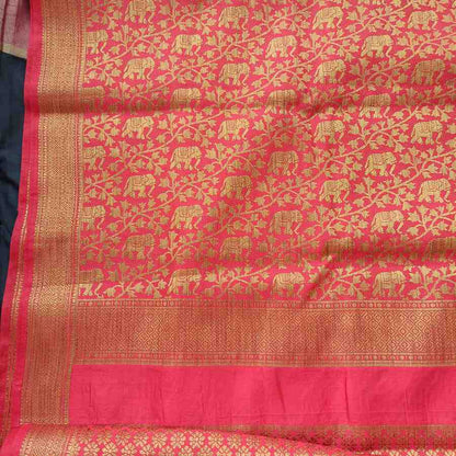 RED STRIPED BANARASI DUPION SILK SAREE