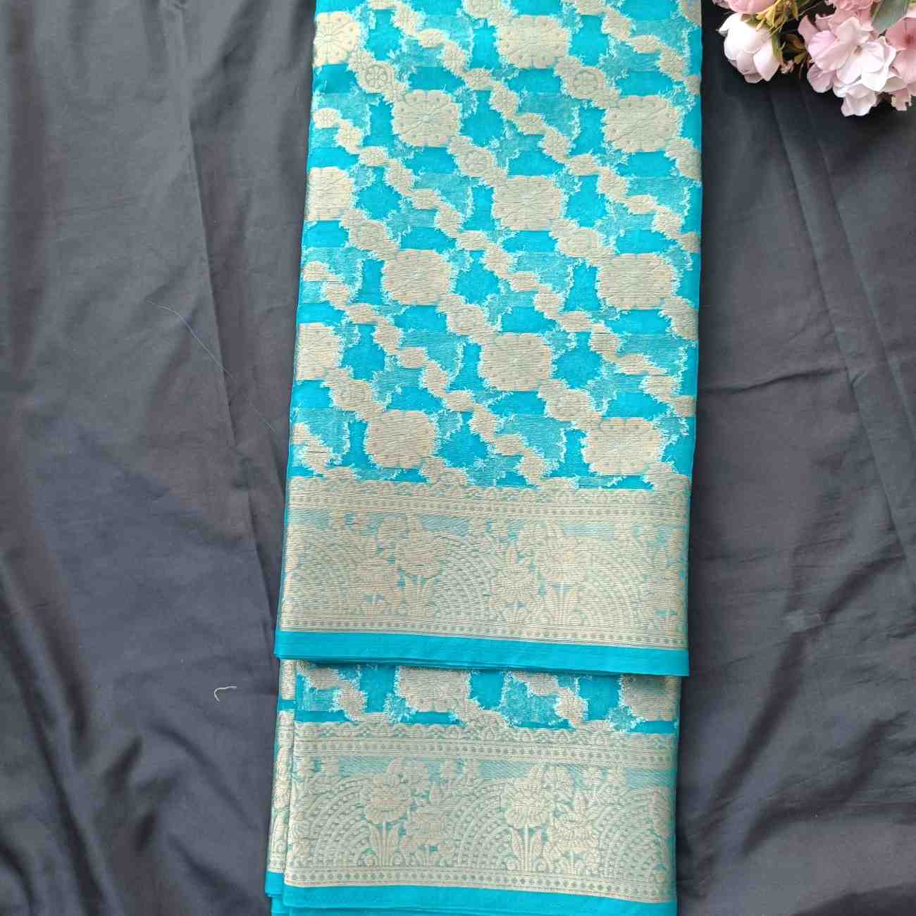 BLUE LEHARIYA ORGANZA SAREE