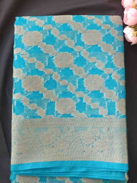 BLUE LEHARIYA ORGANZA SAREE