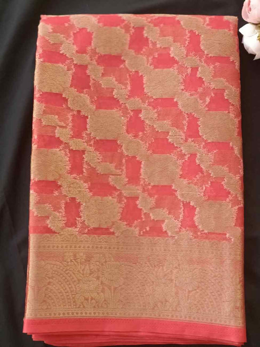 RED LEHARIYA ORGANZA SAREE