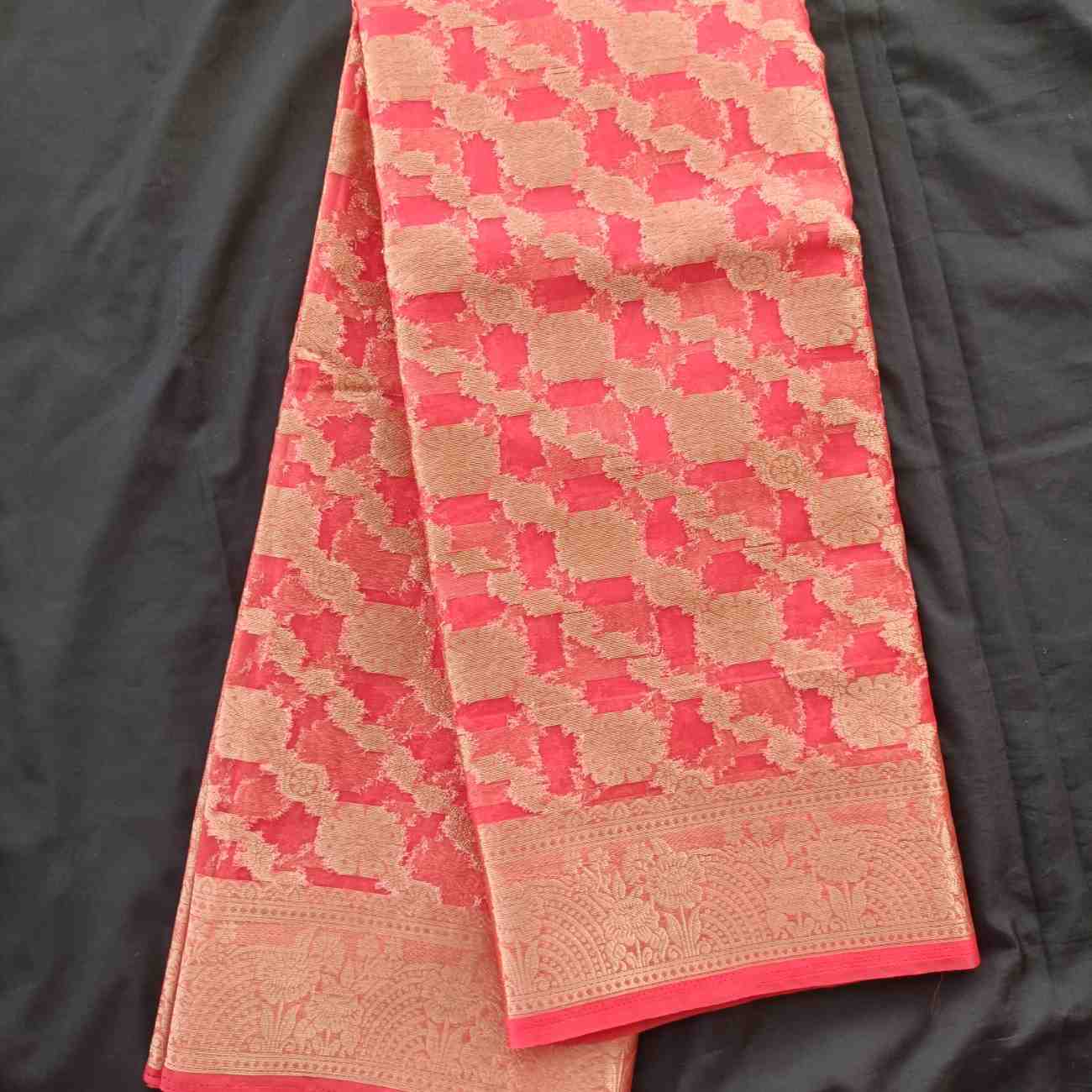 RED LEHARIYA ORGANZA SAREE