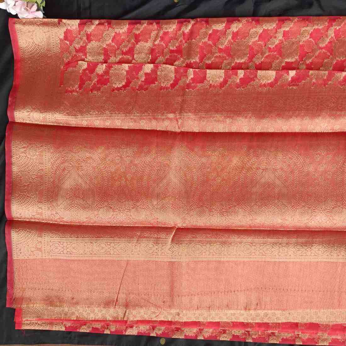 RED LEHARIYA ORGANZA SAREE