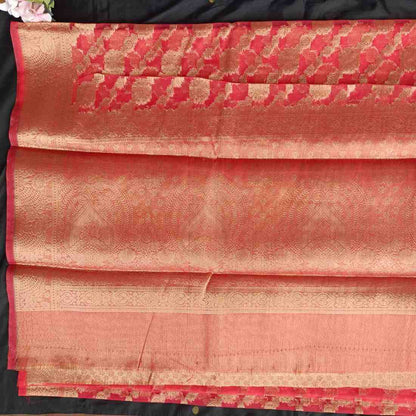 RED LEHARIYA ORGANZA SAREE
