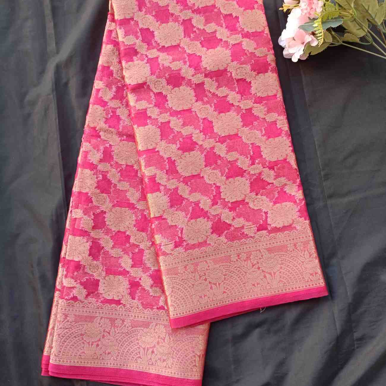 PINK LEHARIYA ORGANZA SAREE