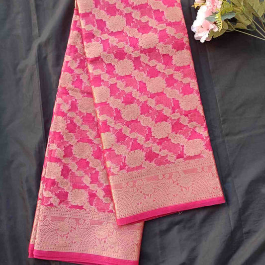 PINK LEHARIYA ORGANZA SAREE