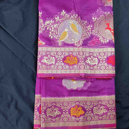 PURPLE PARROT PARTY BANARASI ORGANZA SAREE