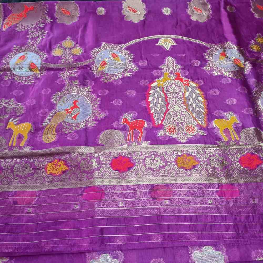 PURPLE PARROT PARTY BANARASI ORGANZA SAREE
