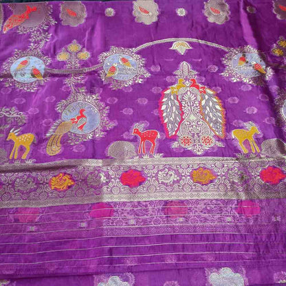 PURPLE PARROT PARTY BANARASI ORGANZA SAREE