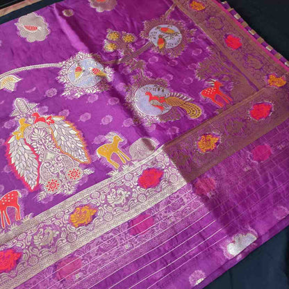 PURPLE PARROT PARTY BANARASI ORGANZA SAREE