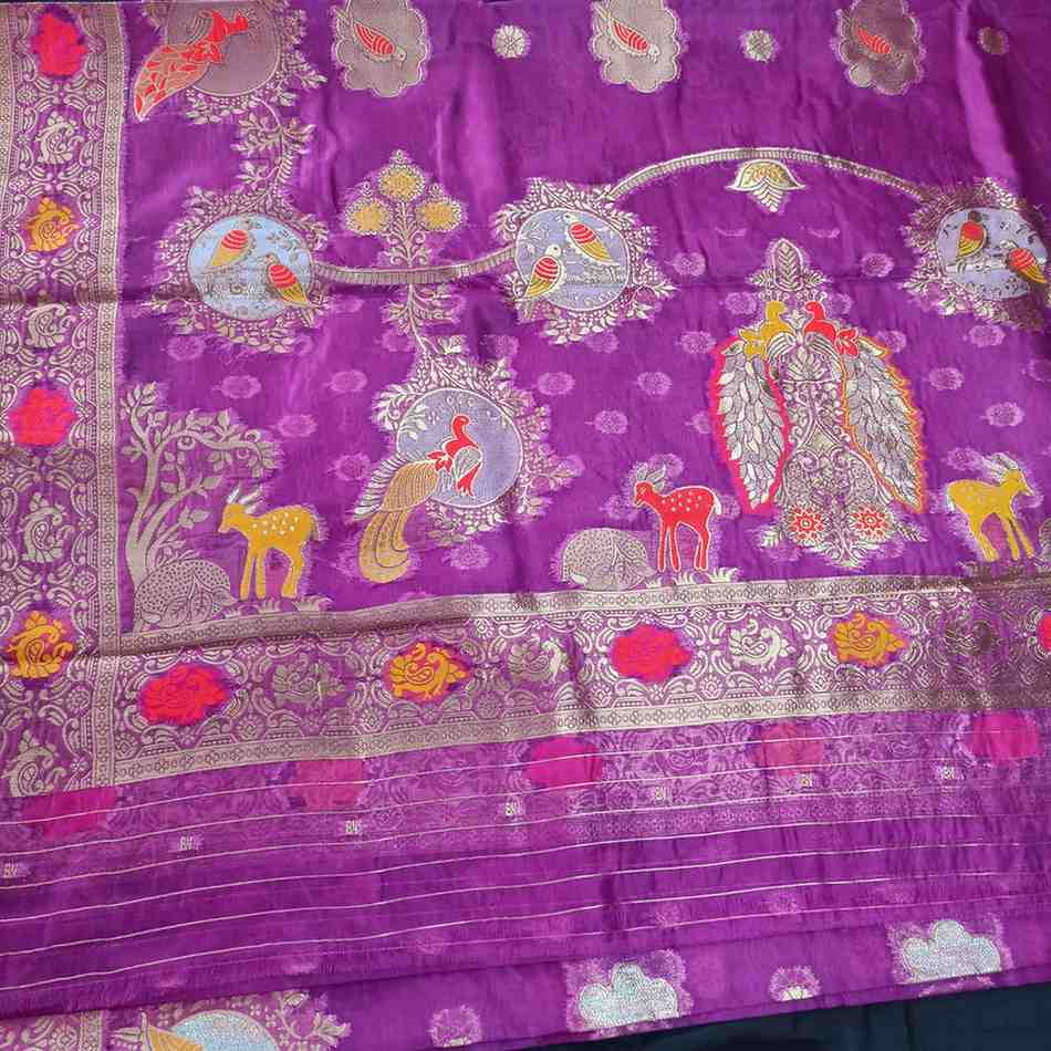 PURPLE PARROT PARTY BANARASI ORGANZA SAREE