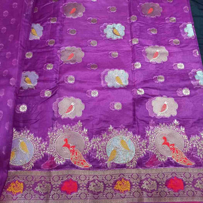 PURPLE PARROT PARTY BANARASI ORGANZA SAREE
