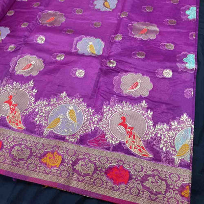 PURPLE PARROT PARTY BANARASI ORGANZA SAREE