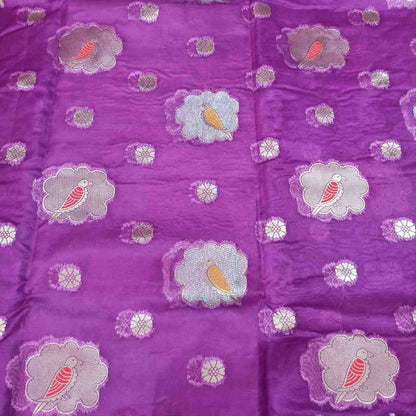 PURPLE PARROT PARTY BANARASI ORGANZA SAREE