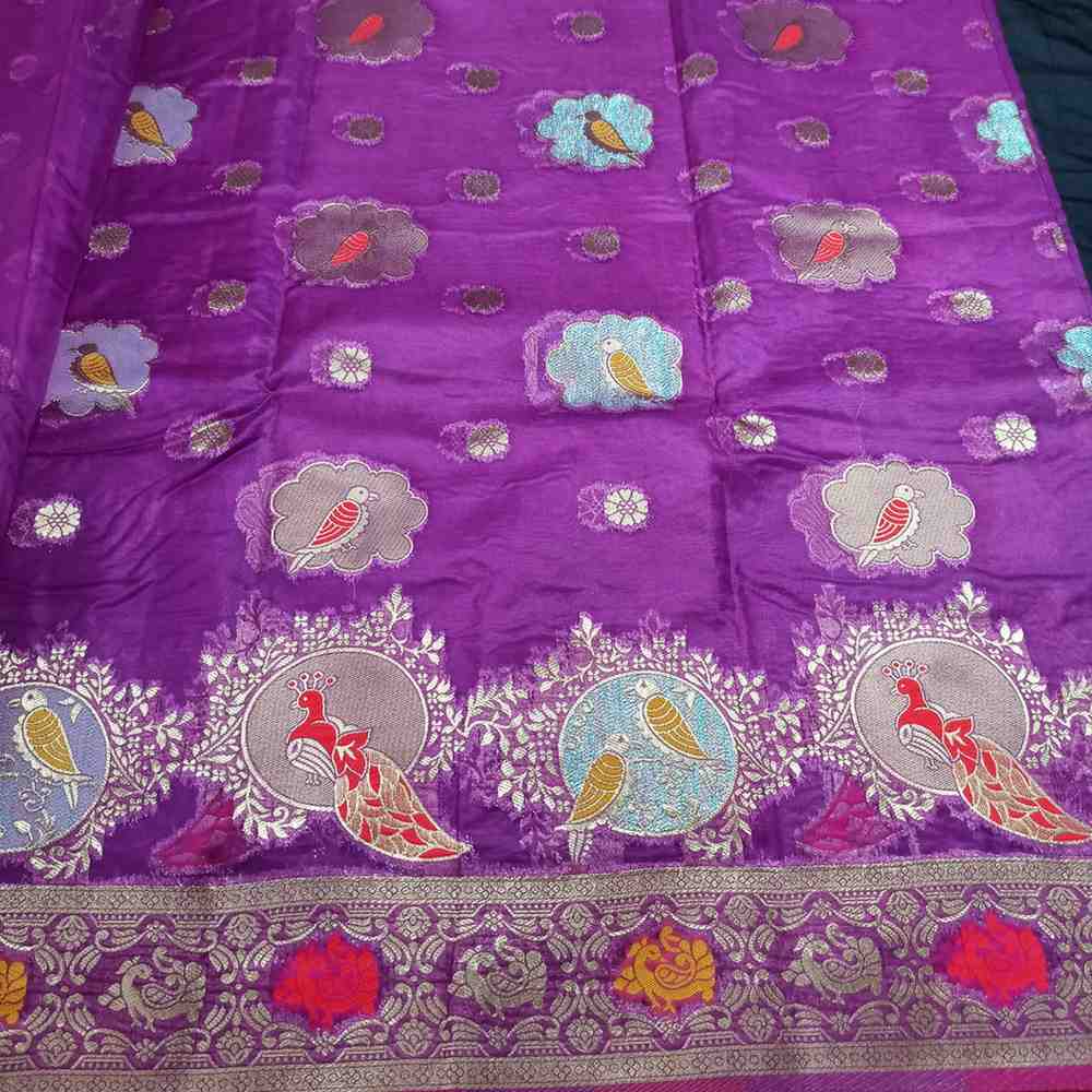 PURPLE PARROT PARTY BANARASI ORGANZA SAREE