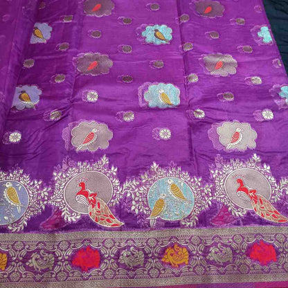 PURPLE PARROT PARTY BANARASI ORGANZA SAREE