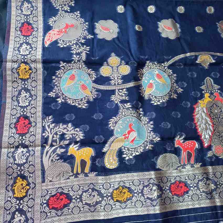 NAVY BLUE PARROT PARTY BANARASI ORGANZA SAREE