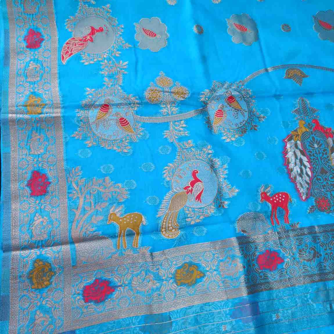 BLUE PARROT PARTY BANARASI ORGANZA SAREE