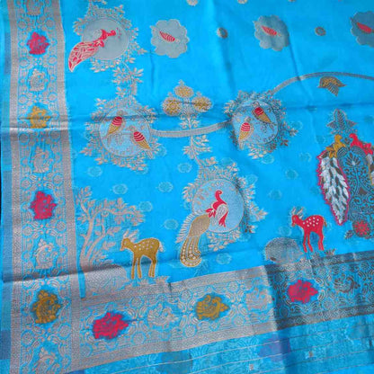 BLUE PARROT PARTY BANARASI ORGANZA SAREE