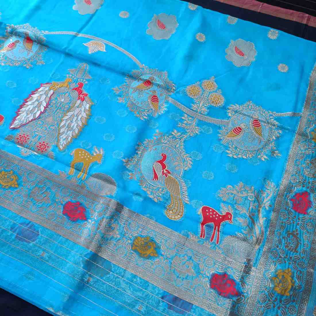 BLUE PARROT PARTY BANARASI ORGANZA SAREE