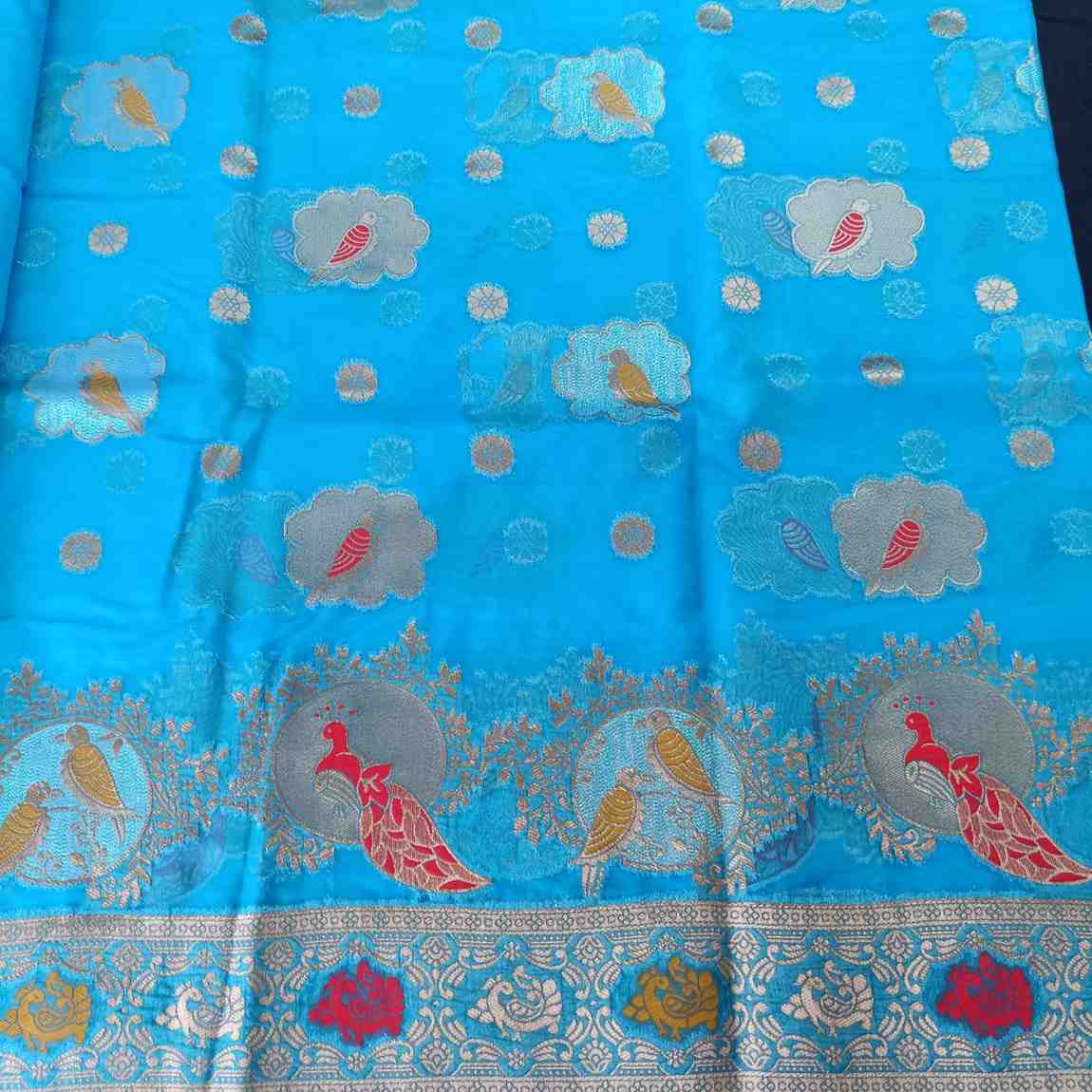 BLUE PARROT PARTY BANARASI ORGANZA SAREE