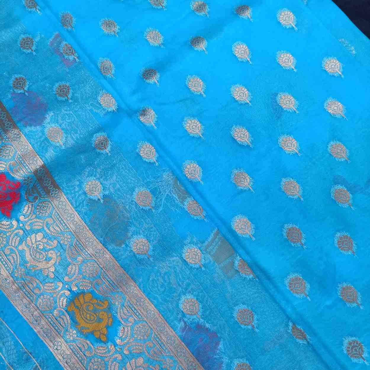 BLUE PARROT PARTY BANARASI ORGANZA SAREE