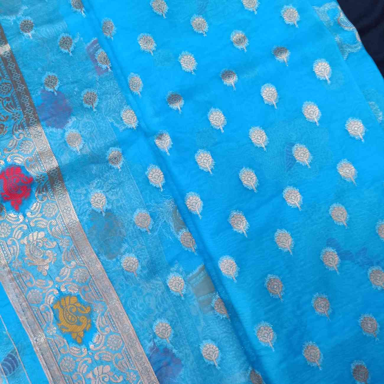 BLUE PARROT PARTY BANARASI ORGANZA SAREE
