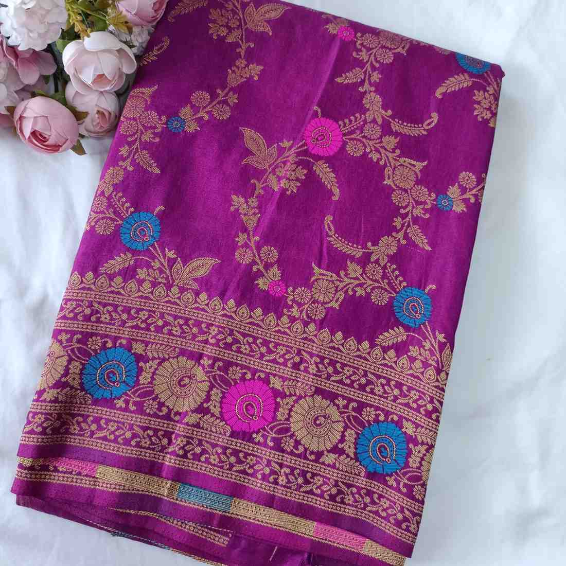 PURPLE PANCH MEENA BANARASI SEMI SILK SAREE