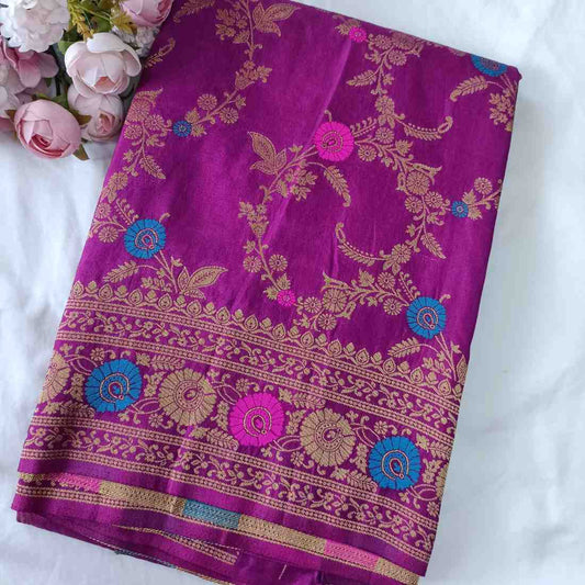 PURPLE PANCH MEENA BANARASI SEMI SILK SAREE