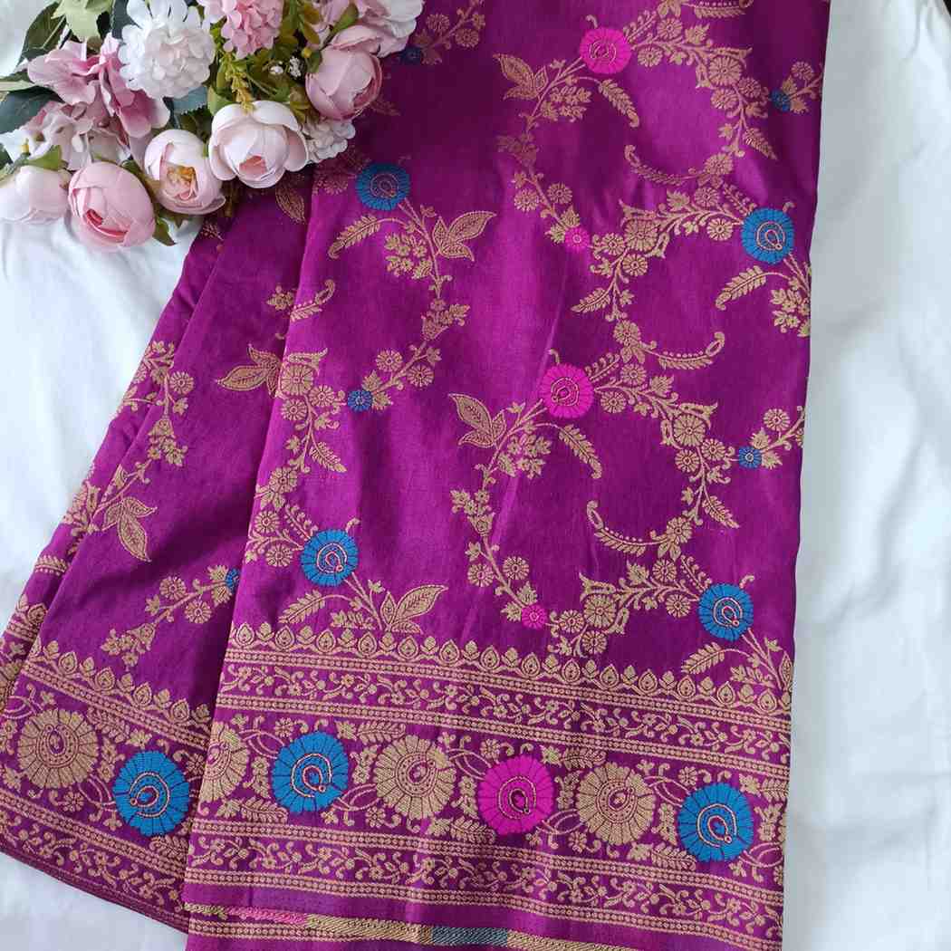 PURPLE PANCH MEENA BANARASI SEMI SILK SAREE