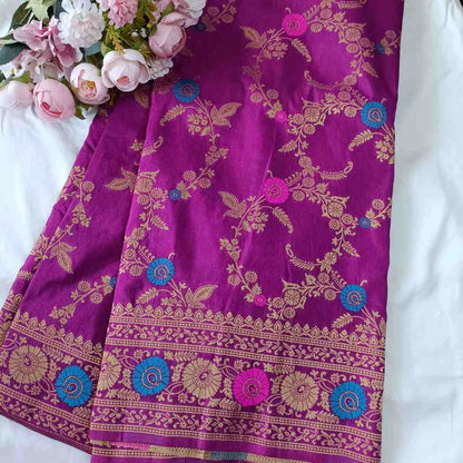 PURPLE PANCH MEENA BANARASI SEMI SILK SAREE