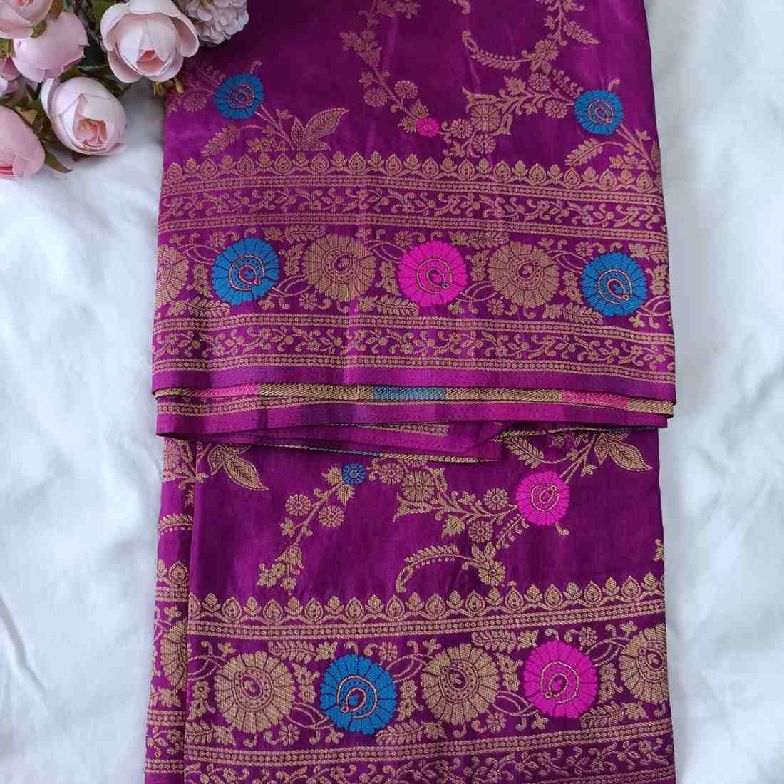 PURPLE PANCH MEENA BANARASI SEMI SILK SAREE