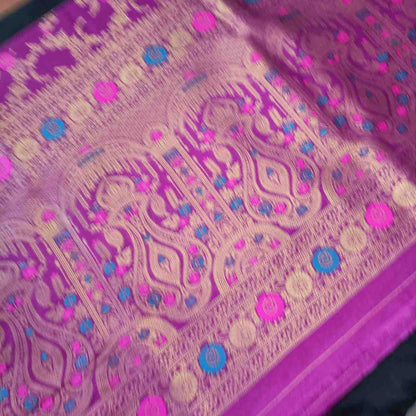 PURPLE PANCH MEENA BANARASI SEMI SILK SAREE