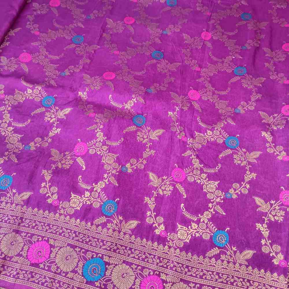 PURPLE PANCH MEENA BANARASI SEMI SILK SAREE