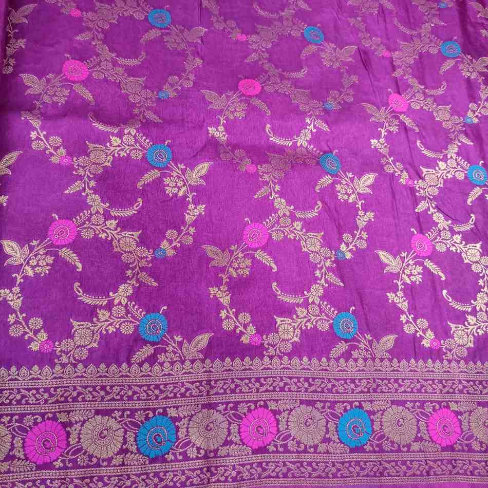 PURPLE PANCH MEENA BANARASI SEMI SILK SAREE