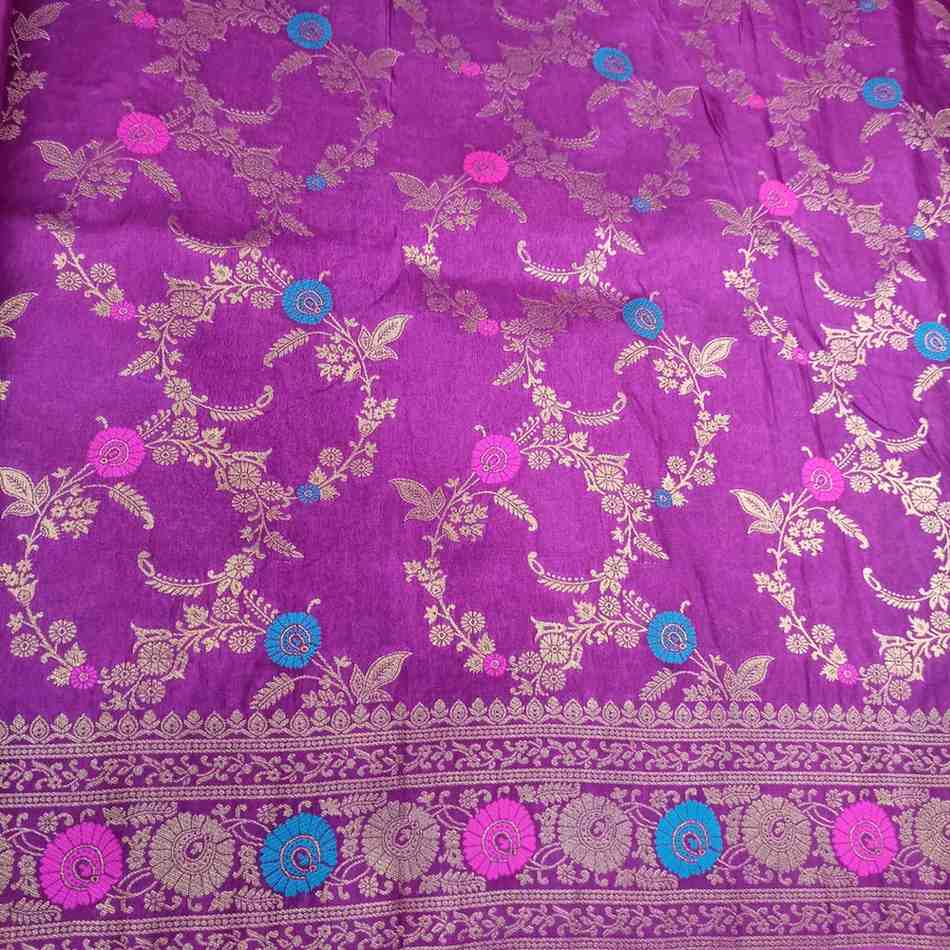 PURPLE PANCH MEENA BANARASI SEMI SILK SAREE