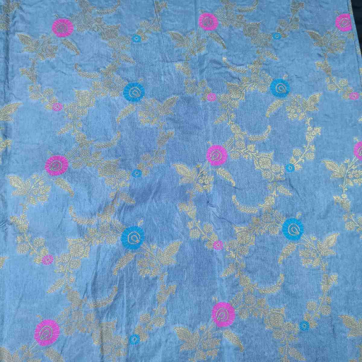 GREY PANCH MEENA BANARASI SEMI SILK SAREE