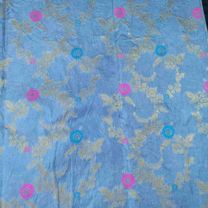 GREY PANCH MEENA BANARASI SEMI SILK SAREE
