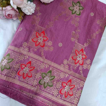 ROSE LAVENDER BOX FLORAL JAAL MEENA BANARASI VISCOSE SAREE