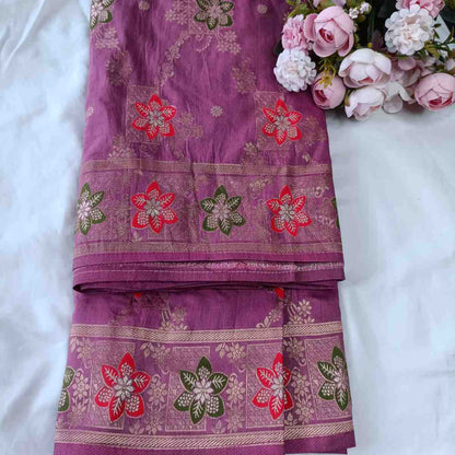 ROSE LAVENDER BOX FLORAL JAAL MEENA BANARASI VISCOSE SAREE